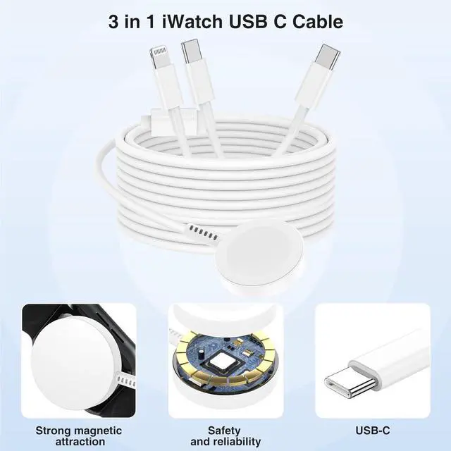 Alt view image 5 of 7 - Watch Charger  iWatch Magnetic Fast Charger to USB C Cable 3 in 1 Multi Charging Cable 6 FT Compatible with Watch Series Ultra2/SE/10/9/8/7/6/5/4/3/2/1 iPhone 16/15/14/13/12/11 ipad