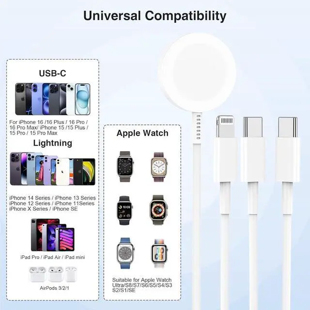 Alt view image 7 of 7 - Watch Charger  iWatch Magnetic Fast Charger to USB C Cable 3 in 1 Multi Charging Cable 6 FT Compatible with Watch Series Ultra2/SE/10/9/8/7/6/5/4/3/2/1 iPhone 16/15/14/13/12/11 ipad