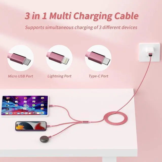 Alt view image 3 of 7 - Multi Charging Cable(2Pack 4FT) 3 in 1 Charging Cable Nylon Braided USB Multi Charger Cable Universal USB Cable with Type C/Micro/IP Port for Most Cell Phones & Pads