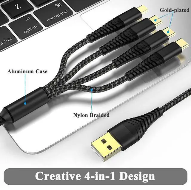 Alt view image 2 of 5 - 2Pack 6FT Multi Charging Cable 3A Multi Charger Cable Nylon Braided Universal 4 in 1 Multi USB Cable Multiple Devices Charger Cord with Type C/Micro USB Connectors for Cell Phones and More