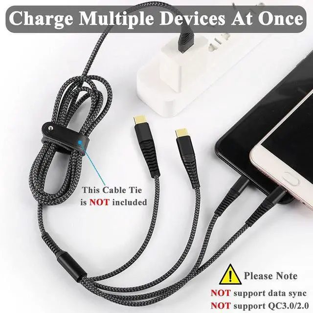 Alt view image 4 of 5 - 2Pack 6FT Multi Charging Cable 3A Multi Charger Cable Nylon Braided Universal 4 in 1 Multi USB Cable Multiple Devices Charger Cord with Type C/Micro USB Connectors for Cell Phones and More