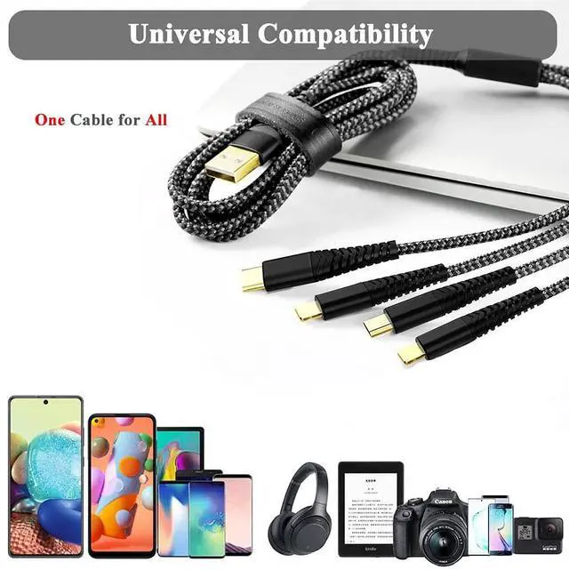 Alt view image 5 of 5 - 2Pack 6FT Multi Charging Cable 3A Multi Charger Cable Nylon Braided Universal 4 in 1 Multi USB Cable Multiple Devices Charger Cord with Type C/Micro USB Connectors for Cell Phones and More