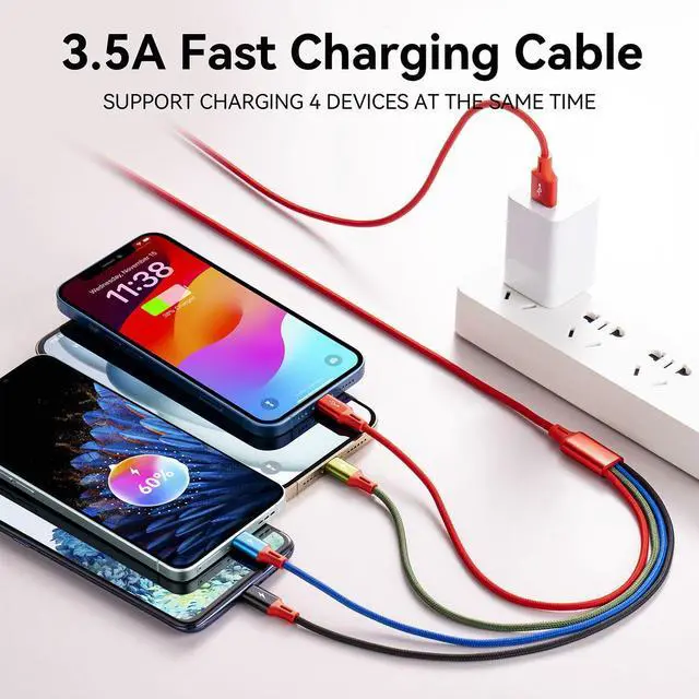 Alt view image 2 of 7 - Multi Charging Cable 3.5A, [2Pack 6Ft] 4 in 1 Multiple Charging Cord Braided Multi USB Cable Adapter with Lightning/Type C/Micro Ports for Cell Phones/iPhone Series/Samsung Galaxy/PS/Tablets & More