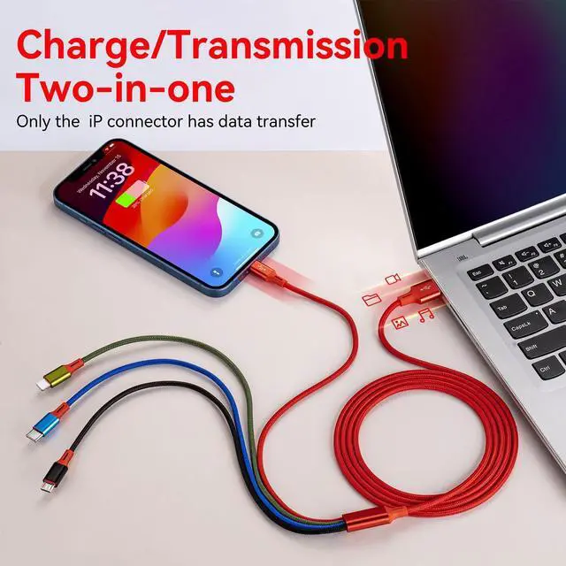Alt view image 3 of 7 - Multi Charging Cable 3.5A, [2Pack 6Ft] 4 in 1 Multiple Charging Cord Braided Multi USB Cable Adapter with Lightning/Type C/Micro Ports for Cell Phones/iPhone Series/Samsung Galaxy/PS/Tablets & More