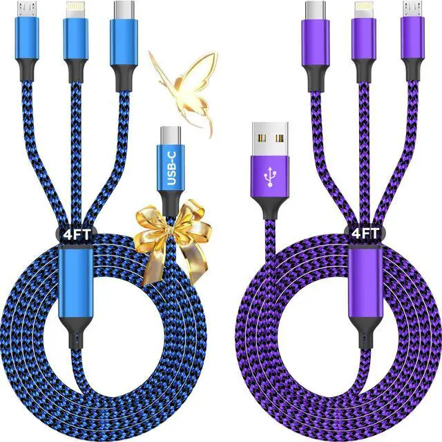 Main image of USB A + USB C Multi Charging Cable 3 in 1 Charging Cable Universal Chargers for Multiple Devices Phone Charger Cord with Type C Micro USB IP Ports for iPhone16/15 Series/Cell Phones (2Pack 4FT)