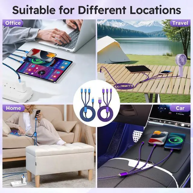 Alt view image 6 of 6 - USB A + USB C Multi Charging Cable 3 in 1 Charging Cable Universal Chargers for Multiple Devices Phone Charger Cord with Type C Micro USB IP Ports for iPhone16/15 Series/Cell Phones (2Pack 4FT)