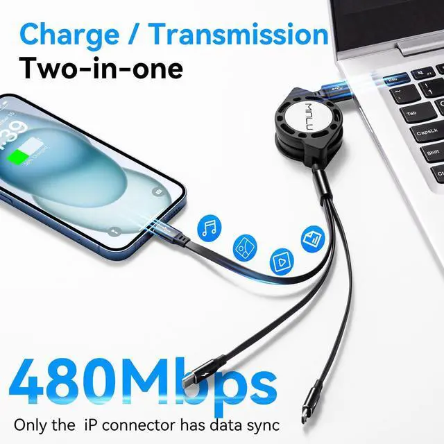 Alt view image 3 of 7 - Multi Charging Cable [2Pack 4Ft] 3 in 1 Retractable Fast Charger Cable Multi Charging Cord USB Cable Adapter with Lightning/Type C/Micro USB Port for Cell Phones/iPhone/ Galaxy/Tablets & More