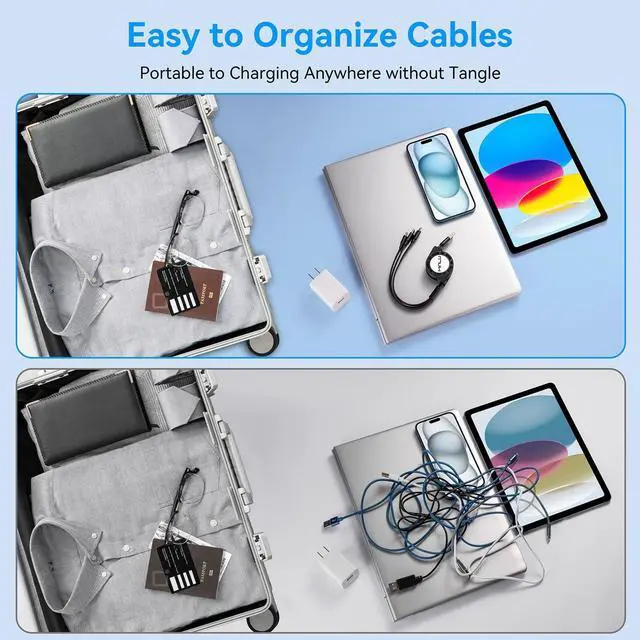 Alt view image 5 of 7 - Multi Charging Cable [2Pack 4Ft] 3 in 1 Retractable Fast Charger Cable Multi Charging Cord USB Cable Adapter with Lightning/Type C/Micro USB Port for Cell Phones/iPhone/ Galaxy/Tablets & More