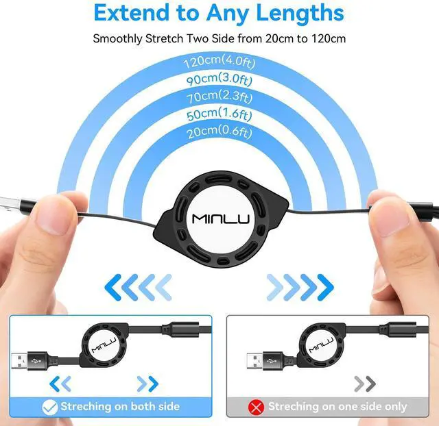 Alt view image 6 of 7 - Multi Charging Cable [2Pack 4Ft] 3 in 1 Retractable Fast Charger Cable Multi Charging Cord USB Cable Adapter with Lightning/Type C/Micro USB Port for Cell Phones/iPhone/ Galaxy/Tablets & More