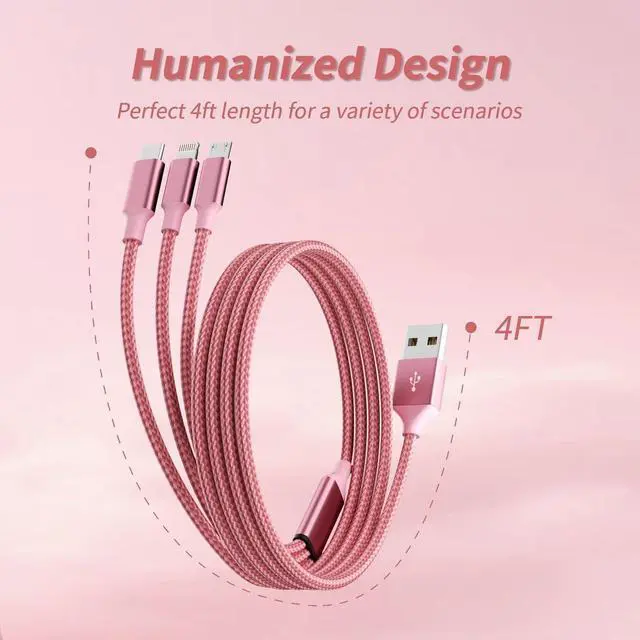 Alt view image 6 of 7 - Multi Charging Cable(2Pack 4FT) 3 in 1 Charging Cable Nylon Braided USB Multi Charger Cable Universal USB Cable with Type C/Micro/IP Port for Most Cell Phones & Pads