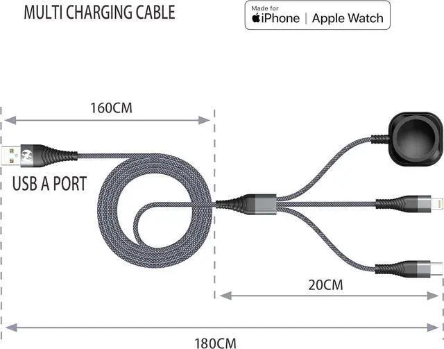 Alt view image 2 of 6 - Watch Charger Multi Charging Cable 6FT Nylon Braided USB AM Port to Lightning Type C USB C Cord iWatch Magnetic Wireless Charger 3 in 1 Charging Wire for  iPhone Android Phone and iWatch