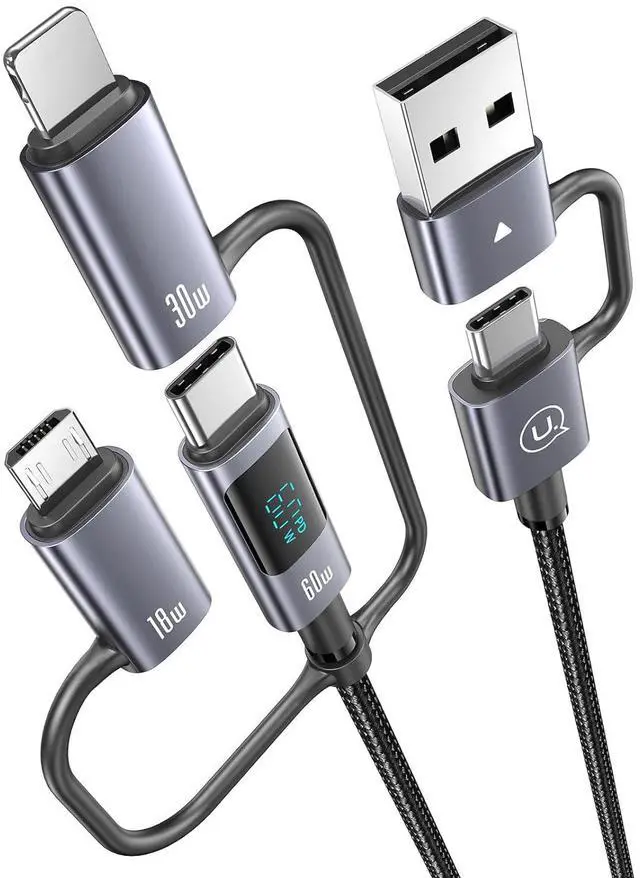 Main image of Multi Charger Cord 6 in 1 USB Cable Fast Charging Cable - PD 60w USB c Multi Fast Charging Cable with Led Display - 6 ft USB C/A to Type C/Phone/Micro Charger Cable Com patible with Phone/Laptops