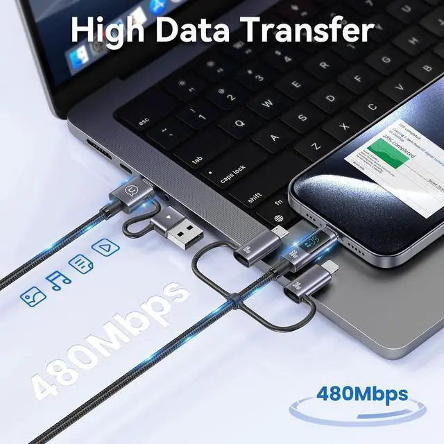 Alt view image 5 of 7 - Multi Charger Cord 6 in 1 USB Cable Fast Charging Cable - PD 60w USB c Multi Fast Charging Cable with Led Display - 6 ft USB C/A to Type C/Phone/Micro Charger Cable Com patible with Phone/Laptops
