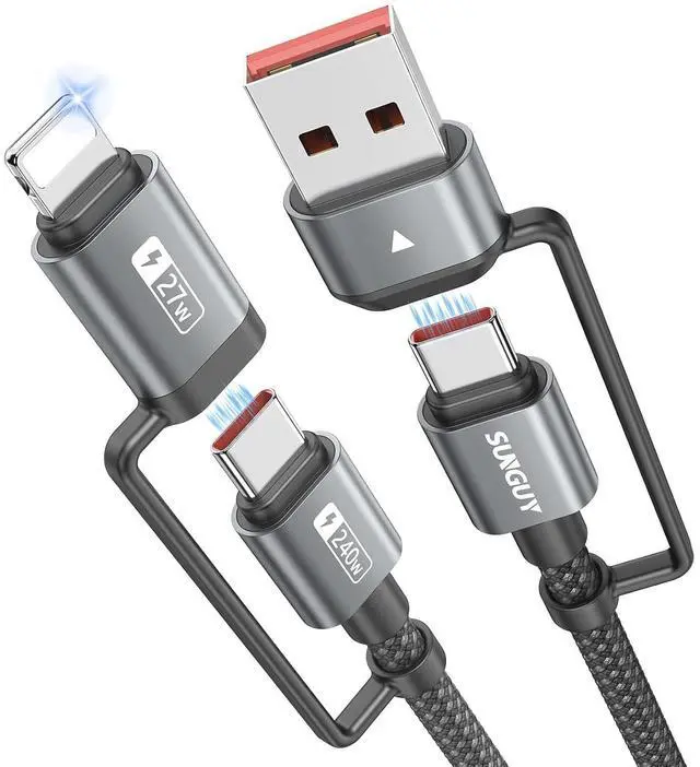 Main image of 4-in-1 Charging Cable 3FT MAX 240W Multi Charge Cable with Lighting/Type C/USB A Port USB A/Lighting to USB C Cable Adapter for iPhone 16/15/14 Pro Max Galaxy S24 S23 S22 and More