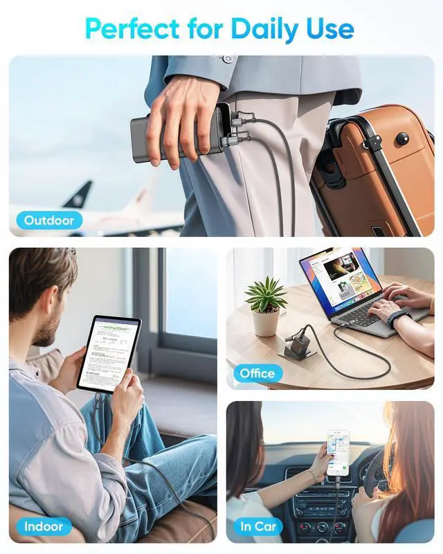 Alt view image 6 of 6 - 4-in-1 Charging Cable 3FT MAX 240W Multi Charge Cable with Lighting/Type C/USB A Port USB A/Lighting to USB C Cable Adapter for iPhone 16/15/14 Pro Max Galaxy S24 S23 S22 and More