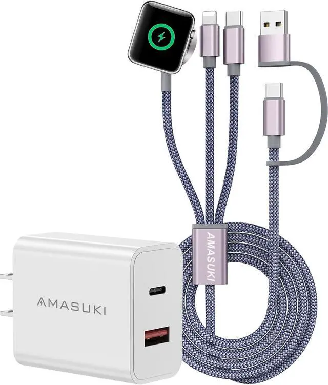 Main image of Multi Charging Cable for  Watch Charger iPhone Charger PD20W USB C/A Block Fast Charging Compatible with iWatch Ultra/SE/10/9/8/7/6/5/4/3/2/1 & iPhone 16/15/14/13/12/Galaxy S23-4FT