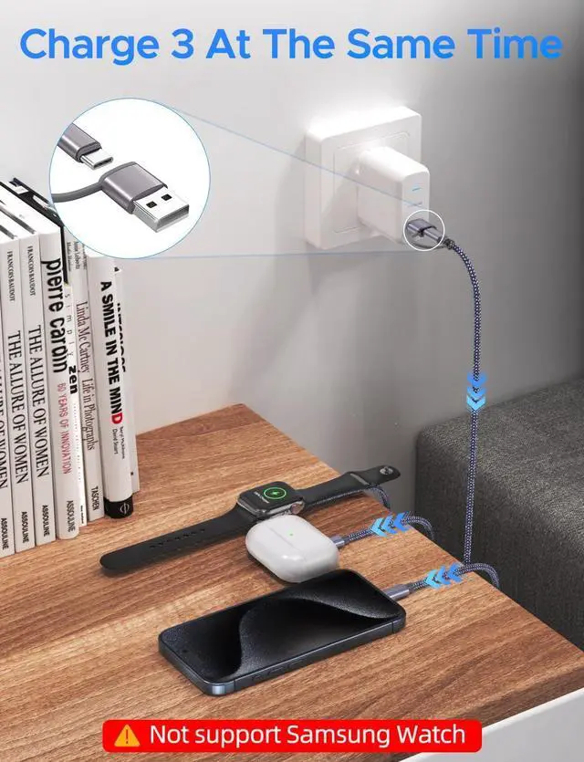 Alt view image 2 of 7 - Multi Charging Cable for  Watch Charger iPhone Charger PD20W USB C/A Block Fast Charging Compatible with iWatch Ultra/SE/10/9/8/7/6/5/4/3/2/1 & iPhone 16/15/14/13/12/Galaxy S23-4FT