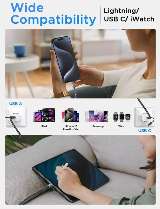 Alt view image 5 of 7 - Multi Charging Cable for  Watch Charger iPhone Charger PD20W USB C/A Block Fast Charging Compatible with iWatch Ultra/SE/10/9/8/7/6/5/4/3/2/1 & iPhone 16/15/14/13/12/Galaxy S23-4FT