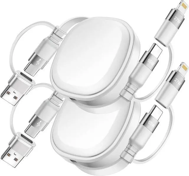 Main image of 65W Retractable Charging Cable 5 in 1 Travel Multi Charger Cable Type C Charger Cable Fast Charging Cord USB C to USB C+Lightning for iPhone 16 15 14 Pro Max iPad  PS 5 Tablets-2Pack 3.86ft