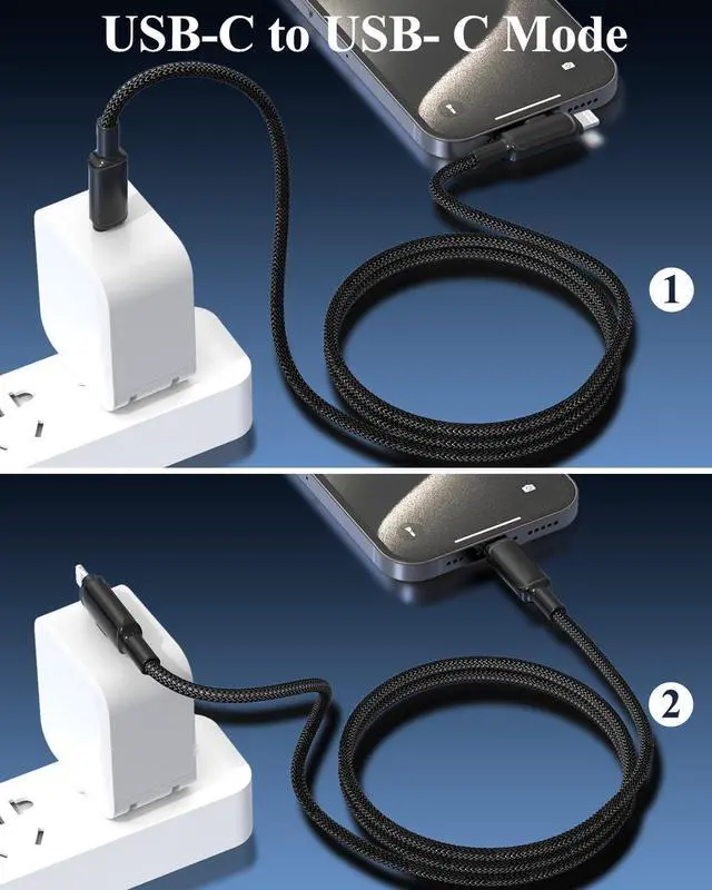 Alt view image 3 of 7 - 2 in 1 USB C to USB C/Lightning Cable 2Pack 5FT Braided Type C Multi Charging Cable 60W Multiple Connectors Universal Fast Charger Cord for iPhone 16 15 14 Pro Max/iPad Air Pro/