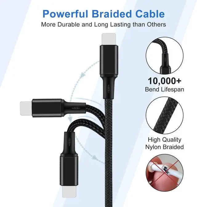 Alt view image 3 of 7 - Multi Charging Cable USB A to 4 in 1 Nylon Braided Dual IP/Type C/Micro Port Fast Charger Cord for iPhone 16 15 14 13 12 Pro Max iPad Mini Air Galaxy S23/S22/S20 Cell Phones Tablets and More-2Pack