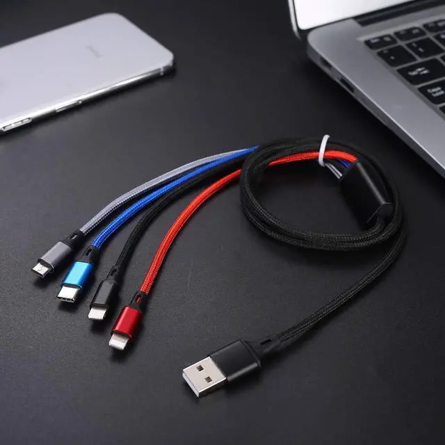 Alt view image 7 of 7 - Multi Charging Cable USB A to 4 in 1 Nylon Braided Dual IP/Type C/Micro Port Fast Charger Cord for iPhone 16 15 14 13 12 Pro Max iPad Mini Air Galaxy S23/S22/S20 Cell Phones Tablets and More-2Pack