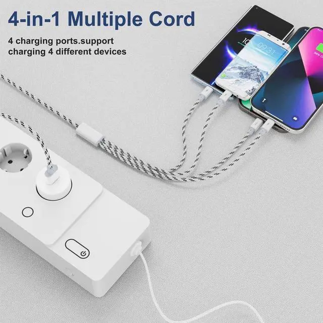 Alt view image 3 of 7 - 2Pack Multi Charging Cable 3.5A 10Ft 4 in 1 Long Multiple Fast Charger Cable with Dual IP/Micro USB/Type C Ports for Phone 13/12/11/Xs/X/8/7/6/se/Tablets/ Galaxy/LG/Pixel/OnePlus