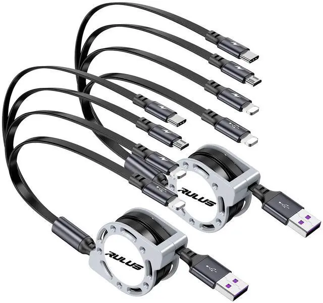Main image of 4 in 1 Multi Charging Cable [2Pack 4Ft] Retractable Multi Fast Charger Cable Adapter Travel Charger for Multiple Devices with Lightning/Type C/Micro USB Ports for iPhone/ Galaxy/Tablets/More