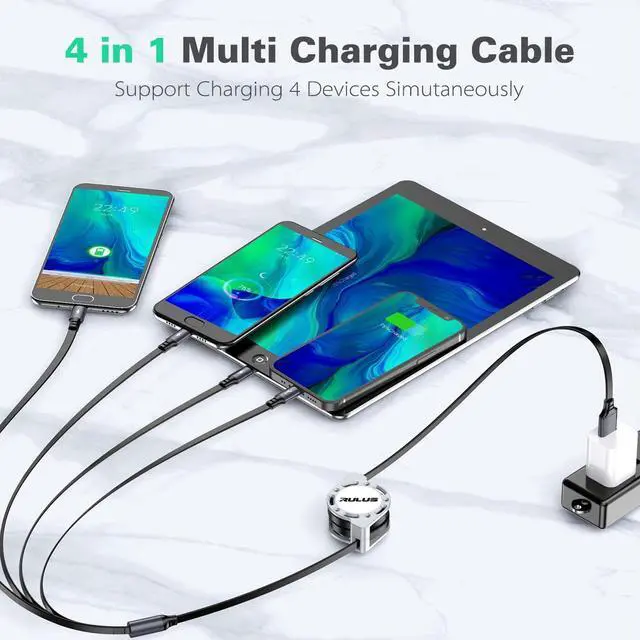 Alt view image 2 of 7 - 4 in 1 Multi Charging Cable [2Pack 4Ft] Retractable Multi Fast Charger Cable Adapter Travel Charger for Multiple Devices with Lightning/Type C/Micro USB Ports for iPhone/ Galaxy/Tablets/More