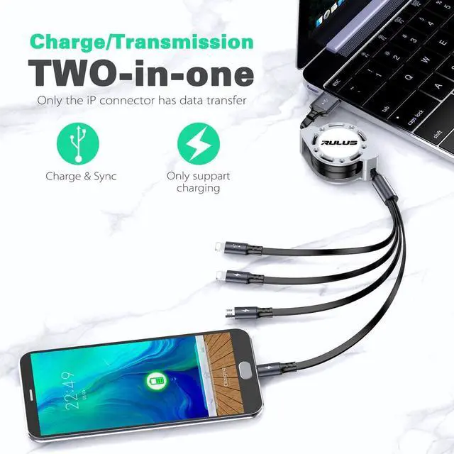 Alt view image 3 of 7 - 4 in 1 Multi Charging Cable [2Pack 4Ft] Retractable Multi Fast Charger Cable Adapter Travel Charger for Multiple Devices with Lightning/Type C/Micro USB Ports for iPhone/ Galaxy/Tablets/More