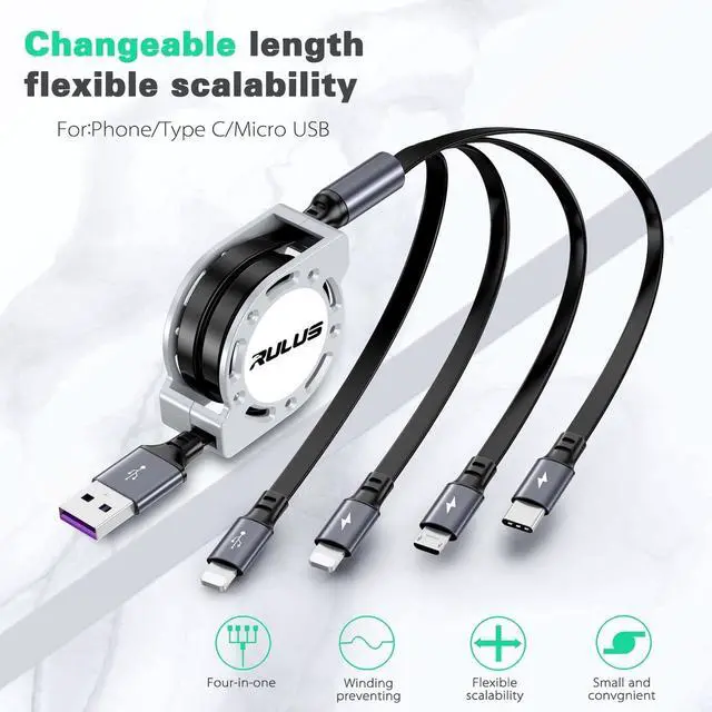Alt view image 5 of 7 - 4 in 1 Multi Charging Cable [2Pack 4Ft] Retractable Multi Fast Charger Cable Adapter Travel Charger for Multiple Devices with Lightning/Type C/Micro USB Ports for iPhone/ Galaxy/Tablets/More