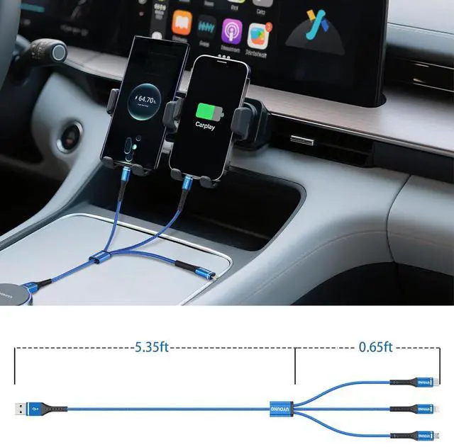 Alt view image 7 of 7 - Multi Charging Cable 2Pack 6FT 3 in 1 Charger Cable Braided Universal Phone Charging Cord with Lightning/Type C/Micro USB Ends Multiple USB Cable for iPhone//Google Cell Phones and More