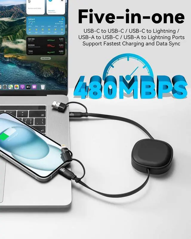 Alt view image 4 of 7 - Multi Charging Cable 2Pack 5 in 1 Retractable Lightning Charger Cable 60W USB C to USB C Fast Charging Multiple USBC Cord Multi Car Charger for iPhone 16/15/14 Pro Max iPad  S24 S23 Tablets
