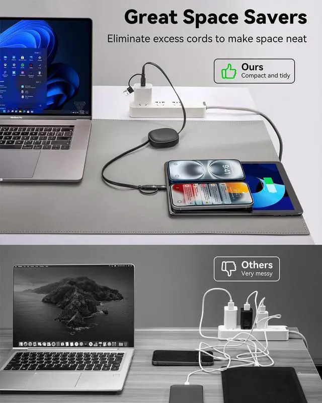 Alt view image 7 of 7 - Multi Charging Cable 2Pack 5 in 1 Retractable Lightning Charger Cable 60W USB C to USB C Fast Charging Multiple USBC Cord Multi Car Charger for iPhone 16/15/14 Pro Max iPad  S24 S23 Tablets