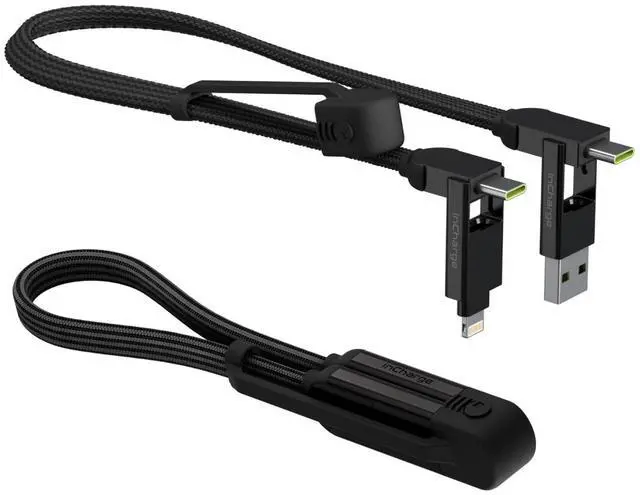 Main image of inCharge XL 6-in-1 Multi Charging Cable Portable USB and USB-C Cable with 100W Ultra-Fast Charging Power 1 Ft/0.3m Urban Black