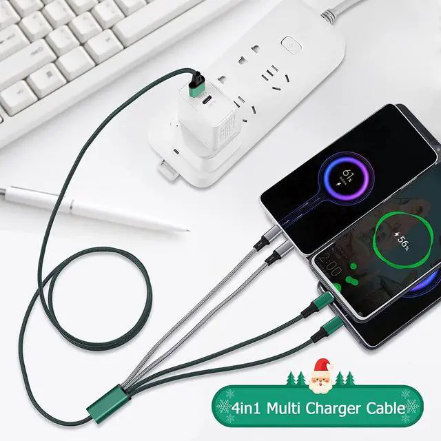 Alt view image 4 of 7 - Multi Charging Cable [3A 4ft 2-Pack] Nylon Braided 4 in 1 USB with 2 Micro USB/2 Type C Port Connector Fast Charger Cord for iPhone 16 15 Pro Max Google  LG Cell Phones Tablets and More