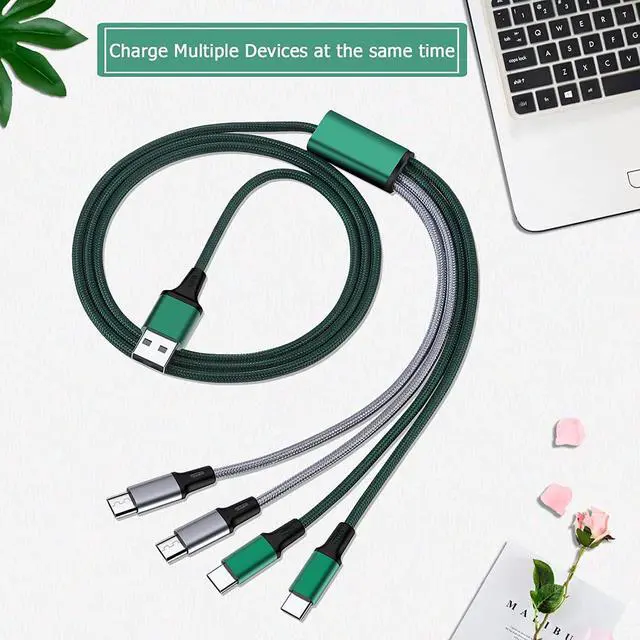 Alt view image 5 of 7 - Multi Charging Cable [3A 4ft 2-Pack] Nylon Braided 4 in 1 USB with 2 Micro USB/2 Type C Port Connector Fast Charger Cord for iPhone 16 15 Pro Max Google  LG Cell Phones Tablets and More