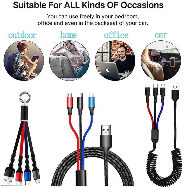 Alt view image 2 of 7 - Multifunction USB Charging Cable Set 3 Pack 3 in 1 Nylon Braided Cord Multiple Fast Charger Cords for Home Office Car