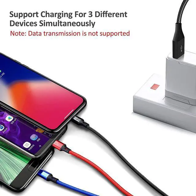 Alt view image 3 of 7 - Multifunction USB Charging Cable Set 3 Pack 3 in 1 Nylon Braided Cord Multiple Fast Charger Cords for Home Office Car