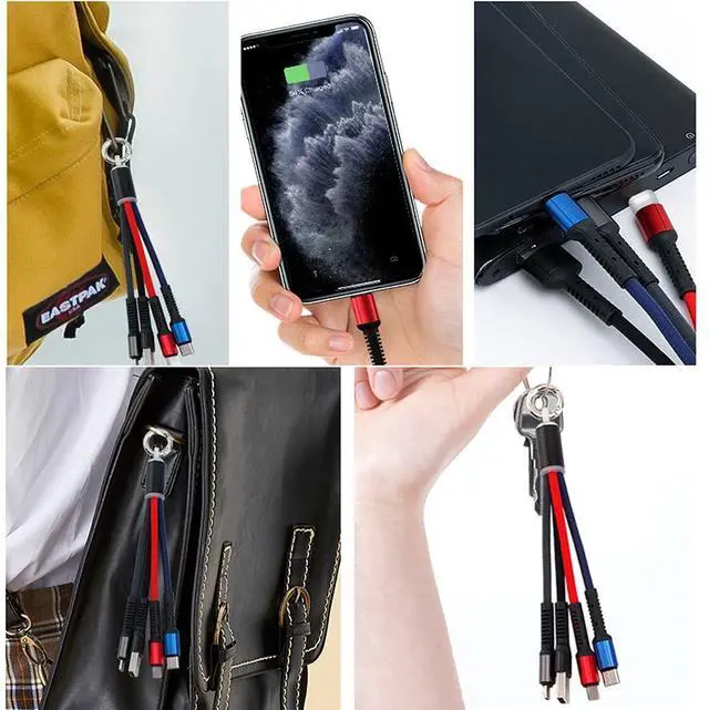 Alt view image 4 of 7 - Multifunction USB Charging Cable Set 3 Pack 3 in 1 Nylon Braided Cord Multiple Fast Charger Cords for Home Office Car