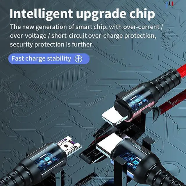 Alt view image 6 of 7 - Multifunction USB Charging Cable Set 3 Pack 3 in 1 Nylon Braided Cord Multiple Fast Charger Cords for Home Office Car