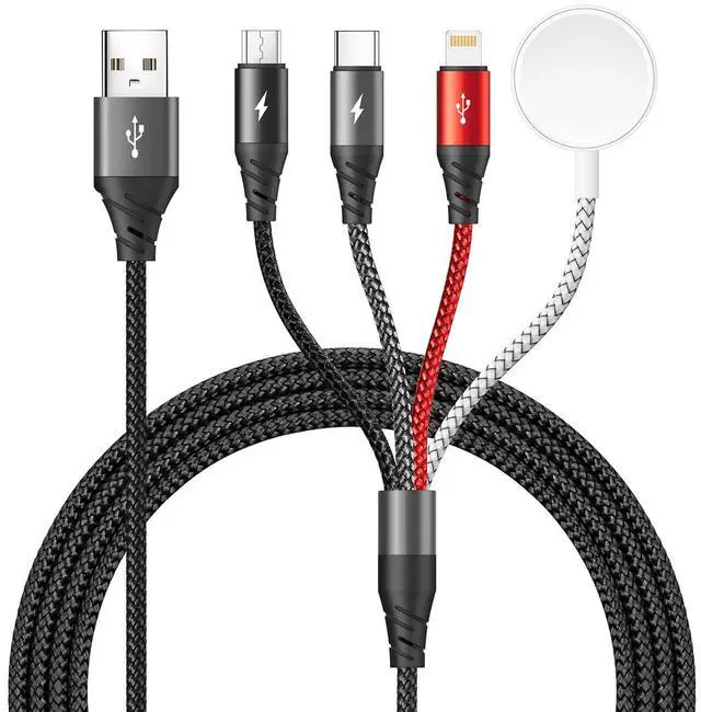 Main image of Multi Charging Cable for  Watch Charger 4FT Nylon Braided Multi Chargers for All Devices Travel Essentials Multiple Charger Cord for iWatch UItra/SE/Series 9-1/iPhone 16 15 14/Galaxy/Android