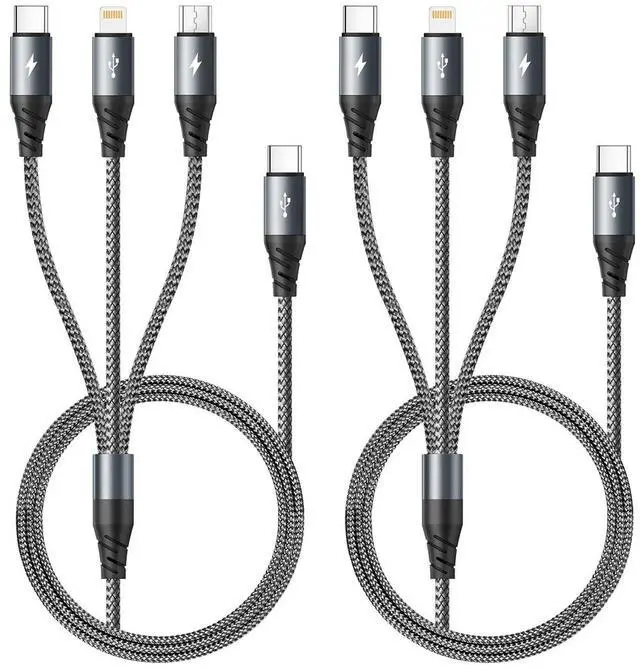 Main image of USB C Multi Charging Cable 3A [2Pack 4FT] 3 in 1 Charging Cable Nylon Braided Multiple Phone Charger Cord Fast iPhone Charging Cord with Type-C Micro USB IP Port for iPhone16/15/14/Android and More
