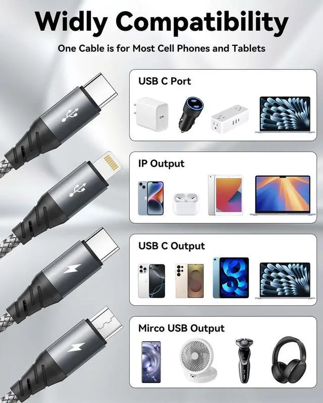 Alt view image 6 of 7 - USB C Multi Charging Cable 3A [2Pack 4FT] 3 in 1 Charging Cable Nylon Braided Multiple Phone Charger Cord Fast iPhone Charging Cord with Type-C Micro USB IP Port for iPhone16/15/14/Android and More