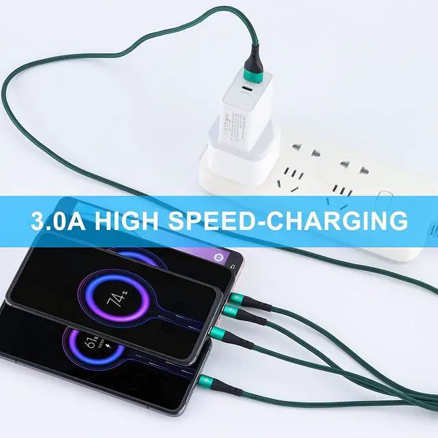 Alt view image 2 of 7 - Multi Charging Cable [3A 4ft 2 Pack] 4 in 1 USB Braided Charger Cord with 2 Micro USB/2 Type C Ports for iPhone 15/16 Series  Galaxy S24 S9 Tab Google Pixel Nexus LG Kindle