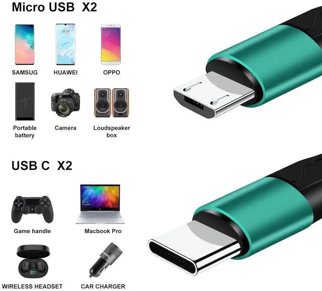Alt view image 3 of 7 - Multi Charging Cable [3A 4ft 2 Pack] 4 in 1 USB Braided Charger Cord with 2 Micro USB/2 Type C Ports for iPhone 15/16 Series  Galaxy S24 S9 Tab Google Pixel Nexus LG Kindle