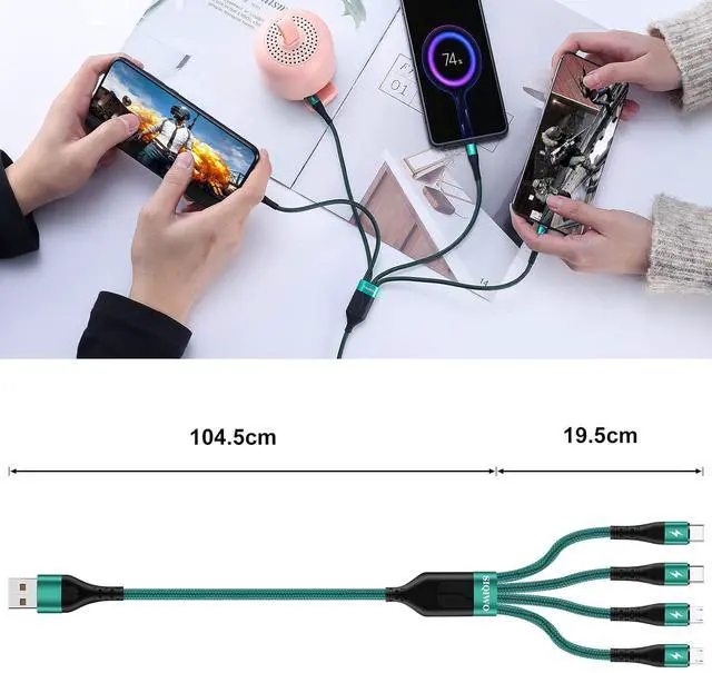 Alt view image 5 of 7 - Multi Charging Cable [3A 4ft 2 Pack] 4 in 1 USB Braided Charger Cord with 2 Micro USB/2 Type C Ports for iPhone 15/16 Series  Galaxy S24 S9 Tab Google Pixel Nexus LG Kindle