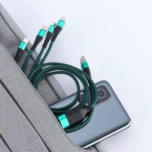 Alt view image 7 of 7 - Multi Charging Cable [3A 4ft 2 Pack] 4 in 1 USB Braided Charger Cord with 2 Micro USB/2 Type C Ports for iPhone 15/16 Series  Galaxy S24 S9 Tab Google Pixel Nexus LG Kindle