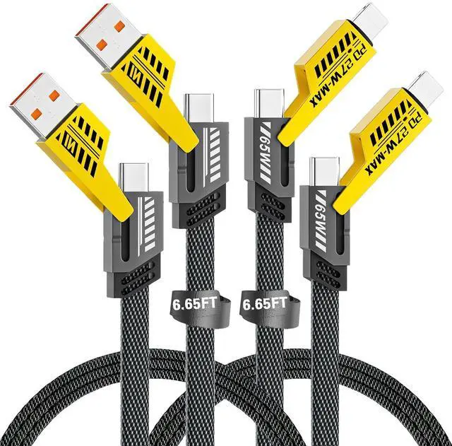 Main image of 2Pcs 4 in 1 Fast Charging Cable 6.65 Ft Transferring Data Braided Cable 65W USB C USB A and IP Multiple Charging Cable for Phone/Pad/More