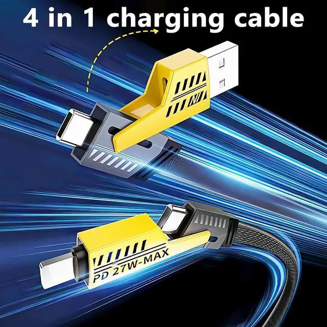 Alt view image 2 of 7 - 2Pcs 4 in 1 Fast Charging Cable 6.65 Ft Transferring Data Braided Cable 65W USB C USB A and IP Multiple Charging Cable for Phone/Pad/More
